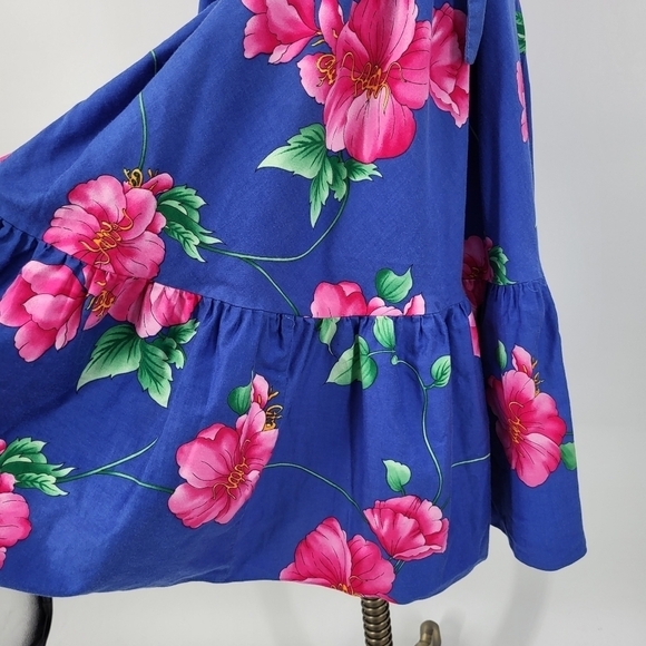 Vintage Hilo Hattie Hawaiian Tropical Floral Midi Dress Sleeveless Ruffle Large - Picture 5 of 7